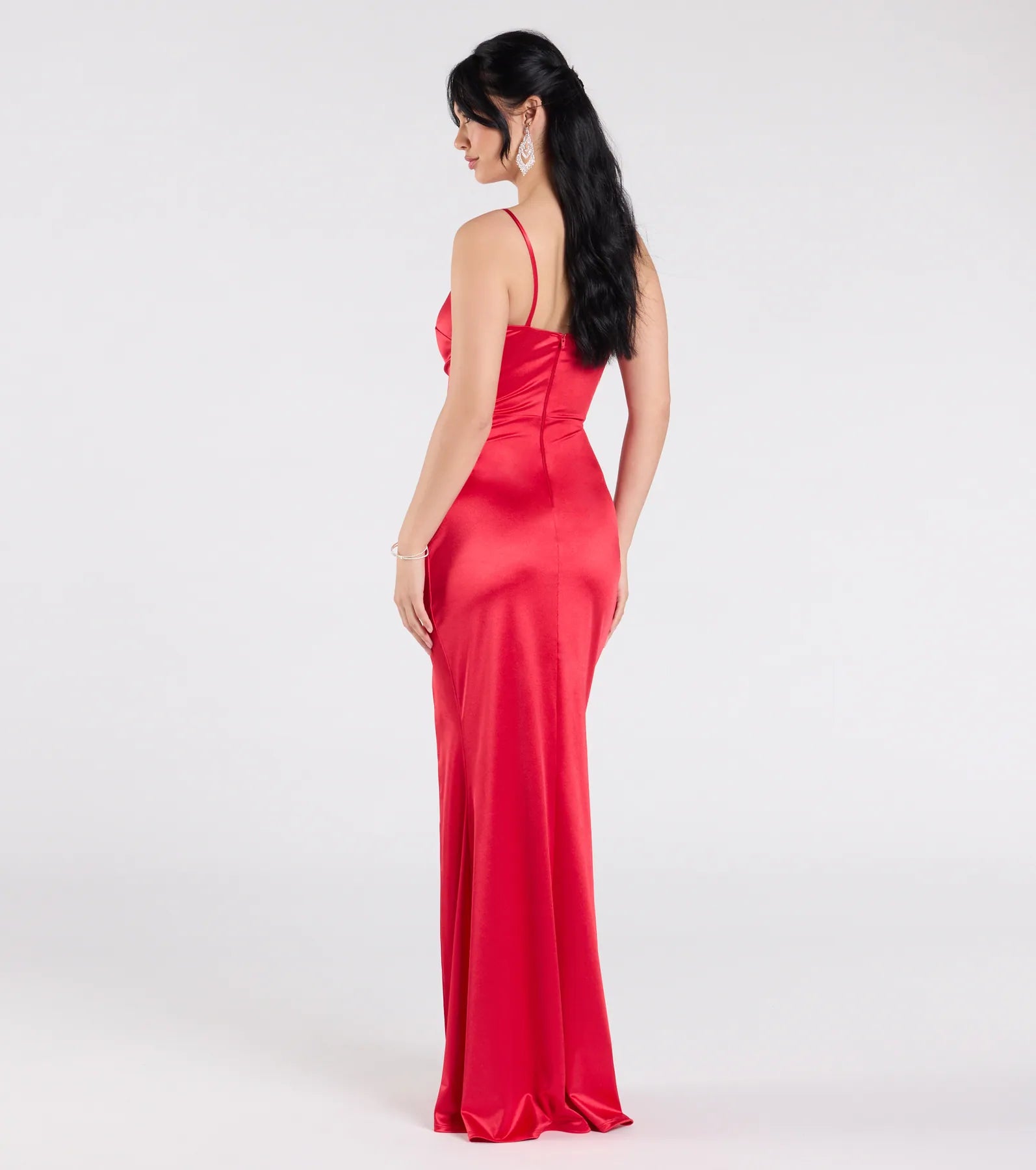 Contessa One-Shoulder Slit Satin Formal Dress