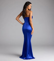 Contessa One-Shoulder Slit Satin Formal Dress