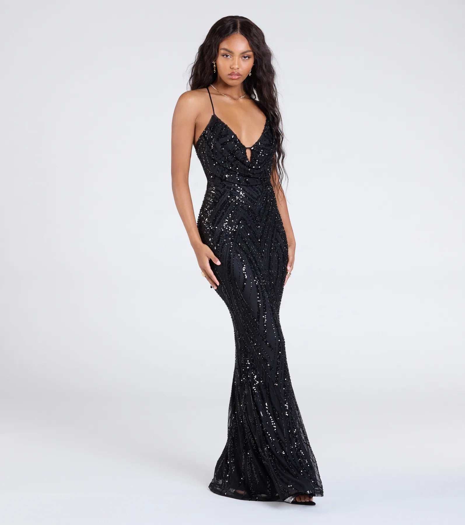 Kailey Lace-Up Mermaid Sequin Beaded Formal Dress
