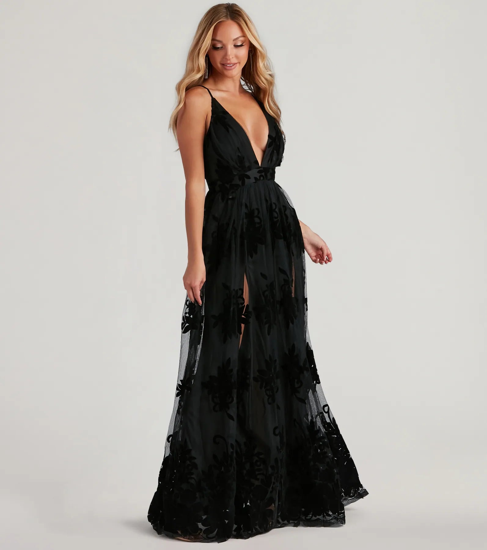 Morgan Flocked Velvet A-Line Formal Dress