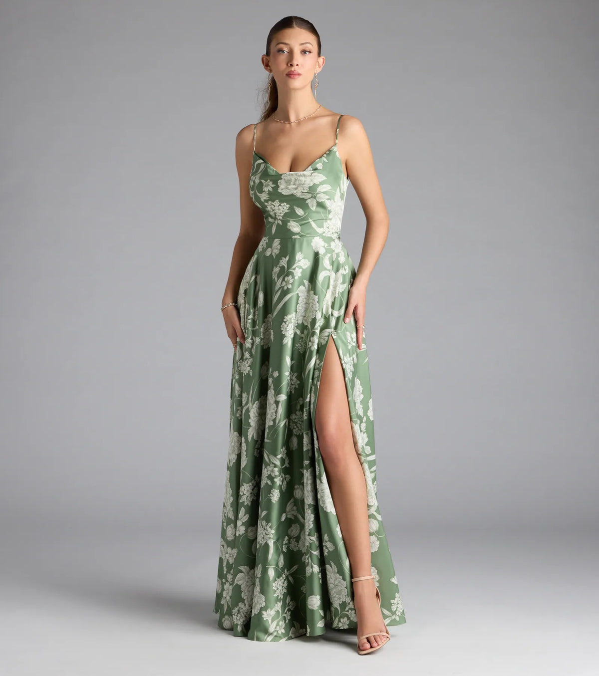 Robina Lace-Up A-Line Floral Satin Formal Dress