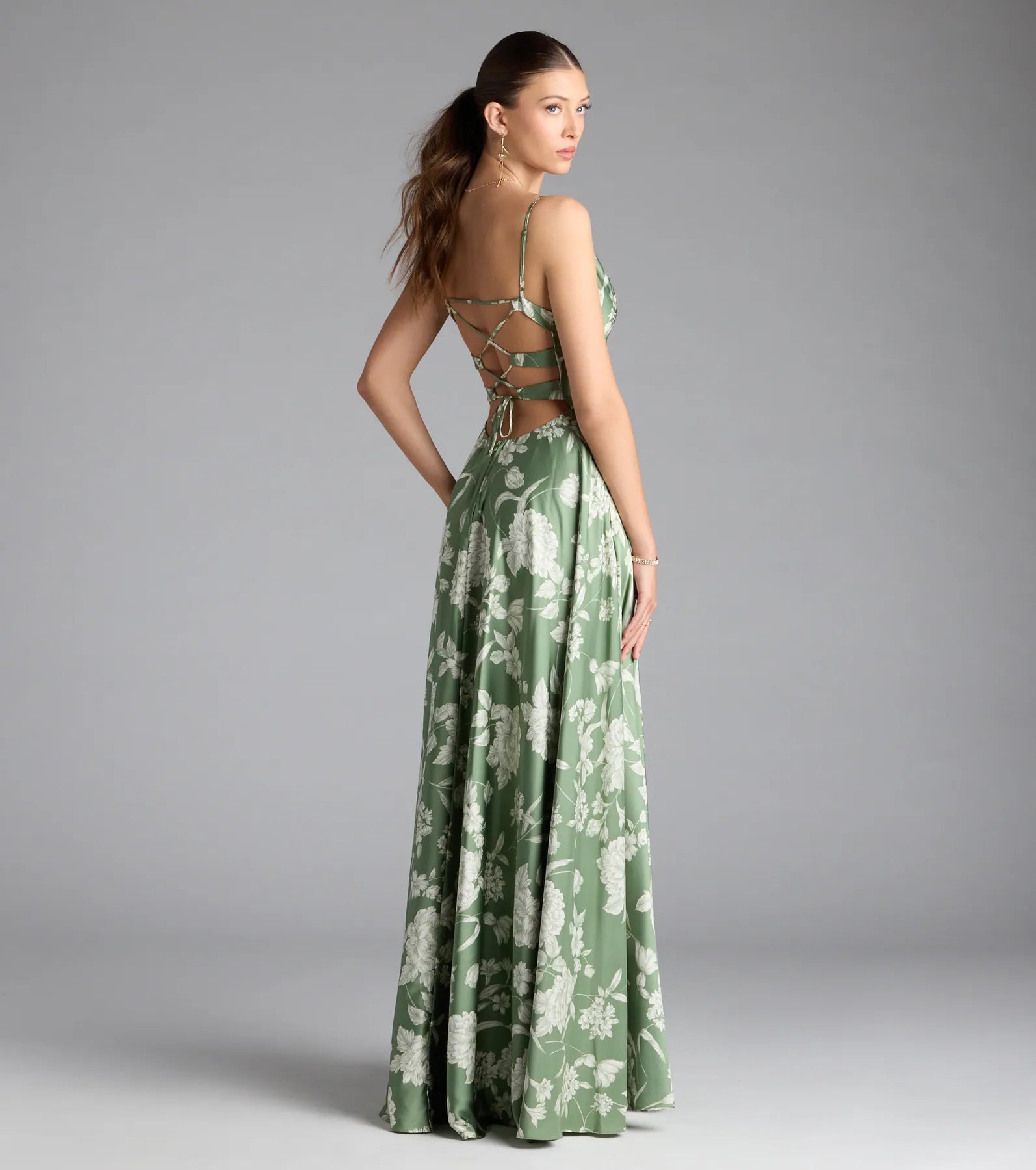 Robina Lace-Up A-Line Floral Satin Formal Dress