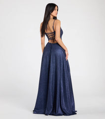 Minka Lace-Up Slit A-Line Glitter Formal Dress