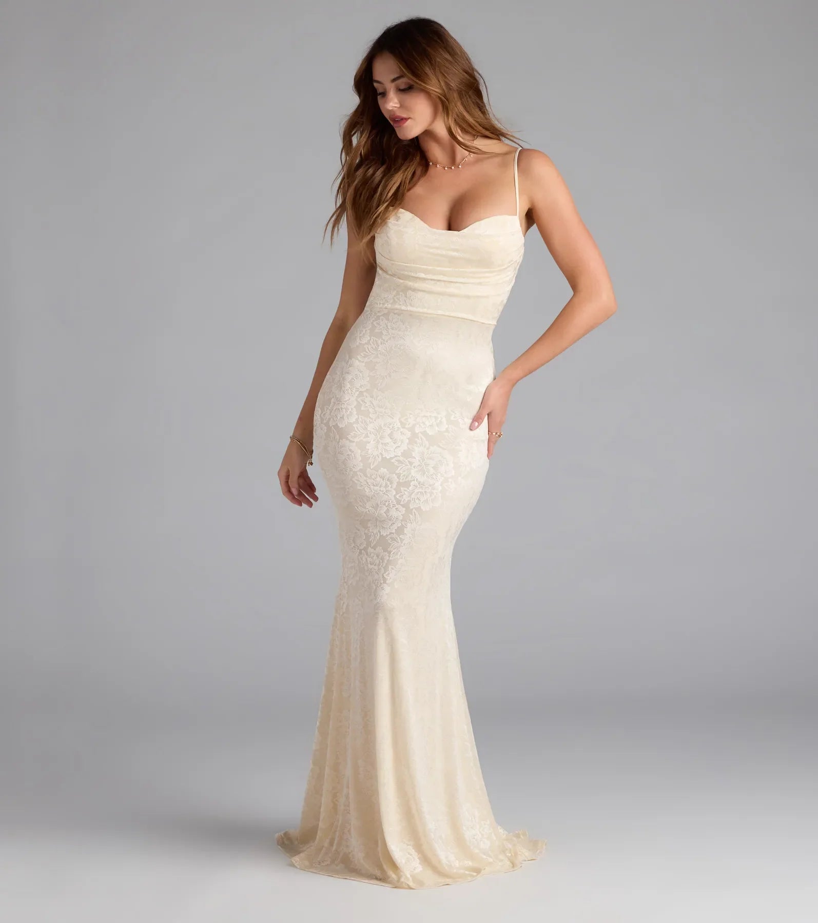 Haisley Open Back Floral Lace Mermaid Dress