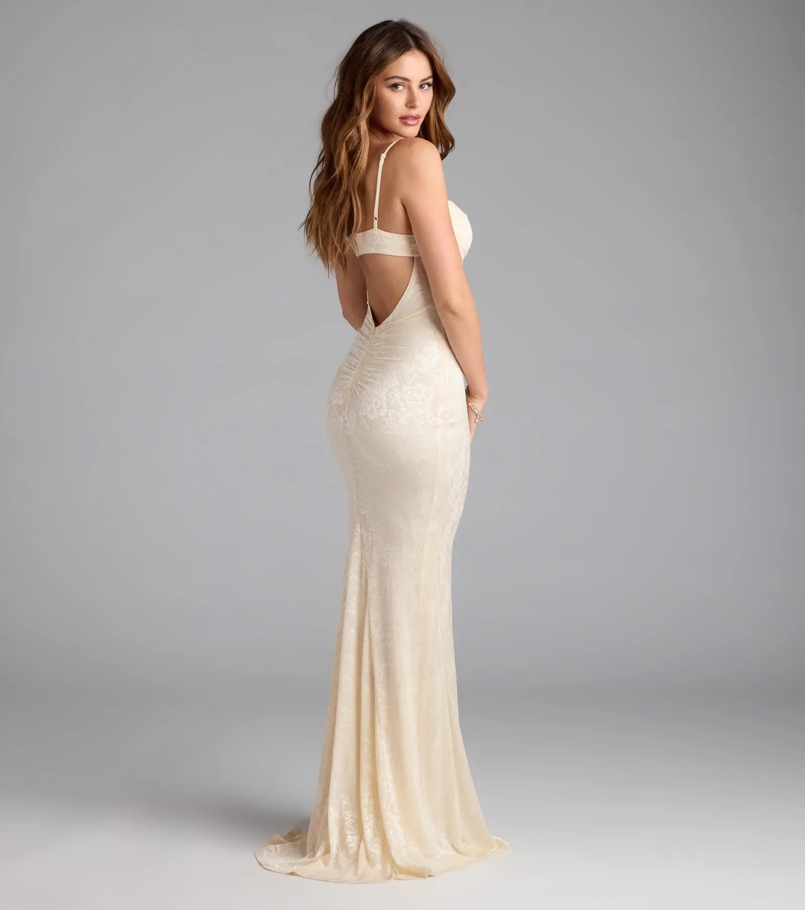 Haisley Open Back Floral Lace Mermaid Dress