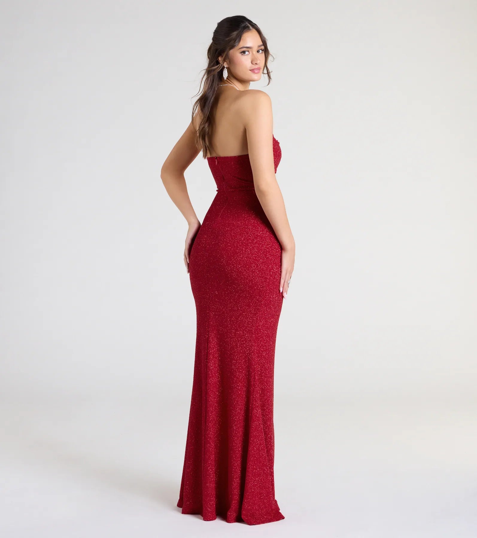 Perry Glitter Knit Wrap Slit Mermaid Dress