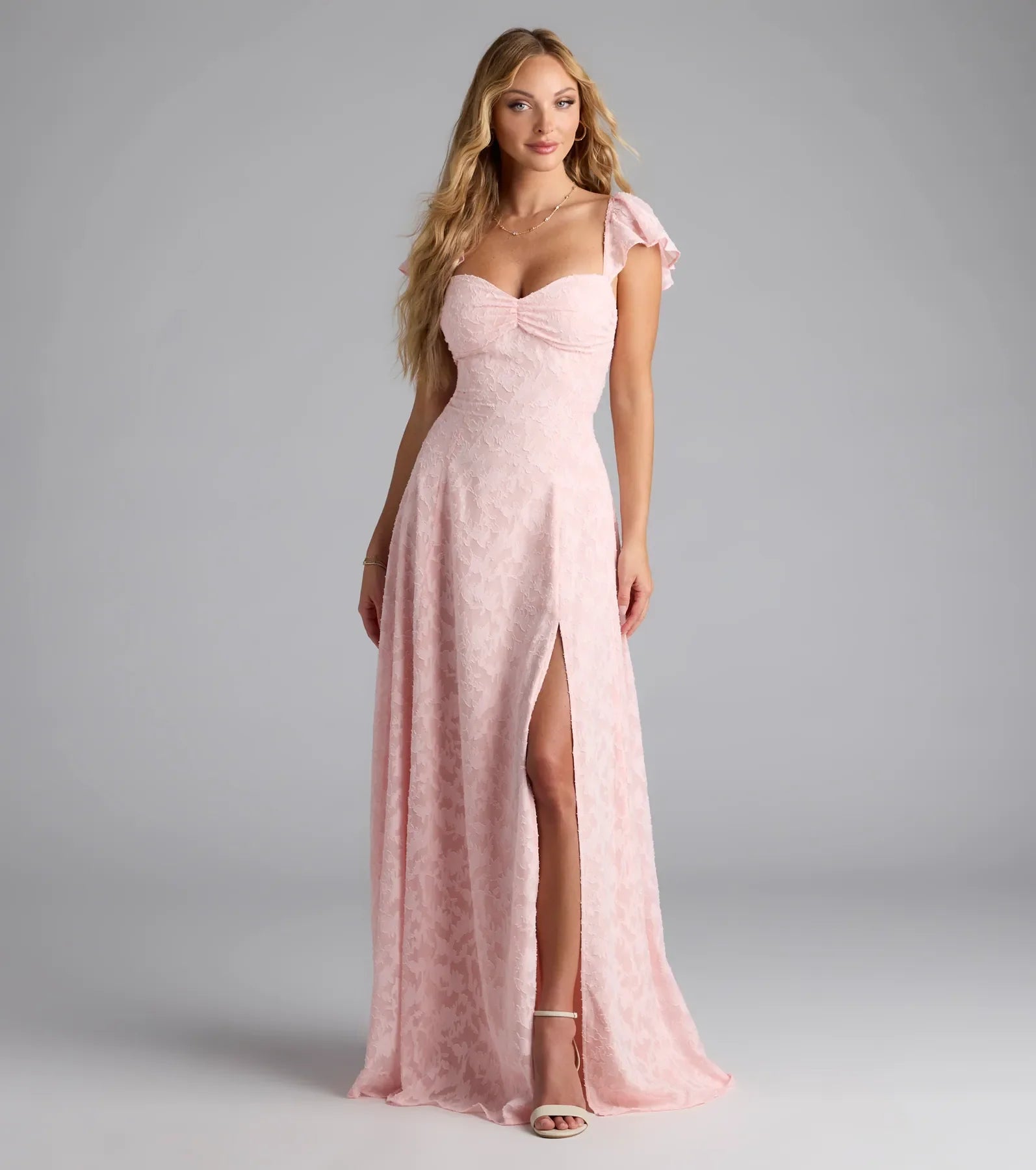 Vittoria Flutter Sleeve A-Line Chiffon Formal Dress