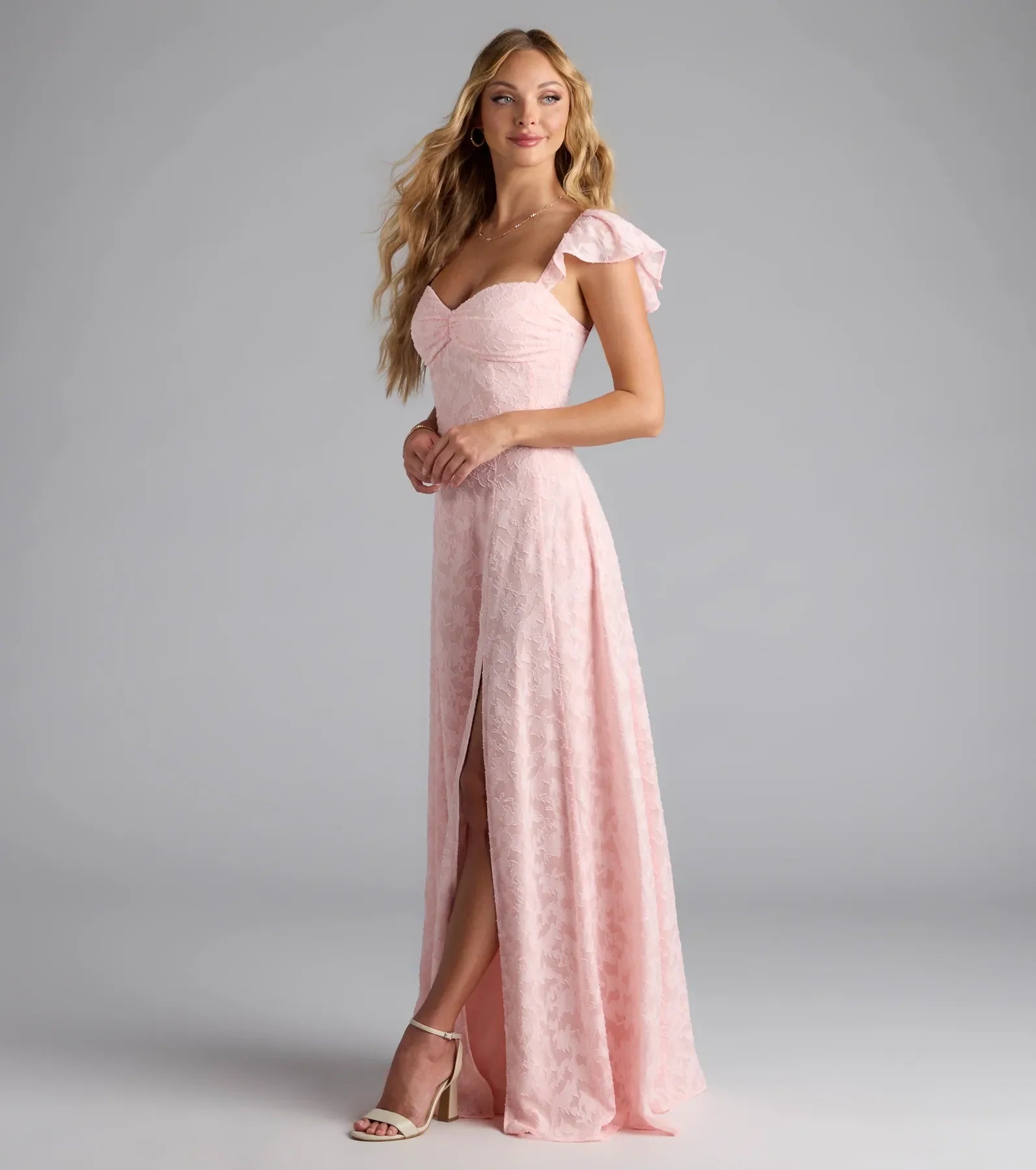 Vittoria Flutter Sleeve A-Line Chiffon Formal Dress