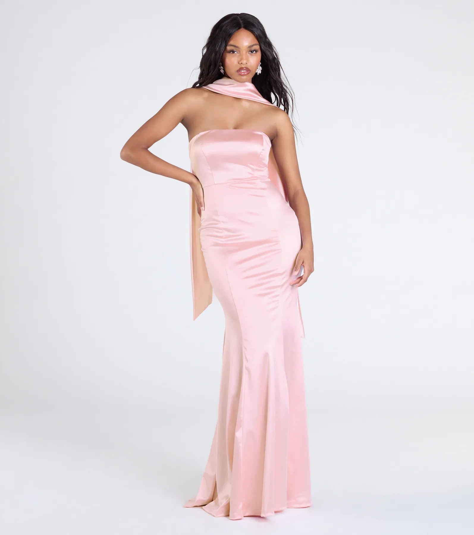 Santana Strapless Scarf Mermaid Satin Formal Dress