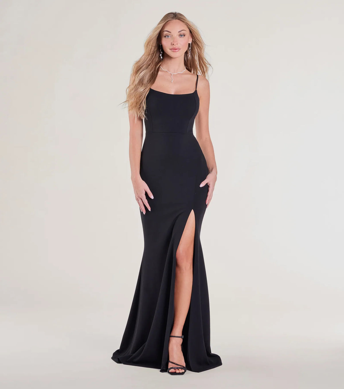 Hailey Lace-Up Slit Slim Crepe Formal Dress