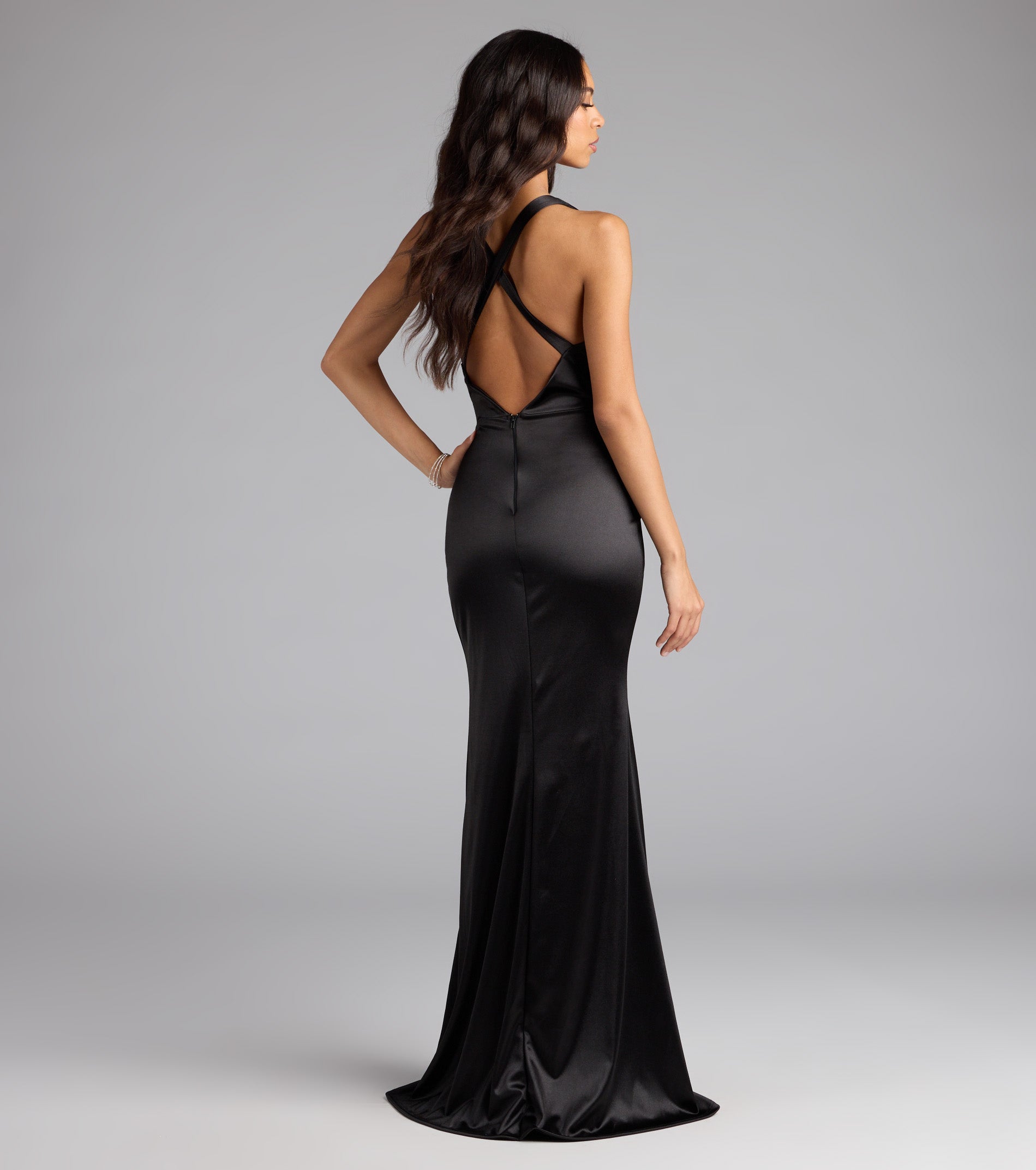 Judy Open Back Slit Mermaid Satin Formal Dress