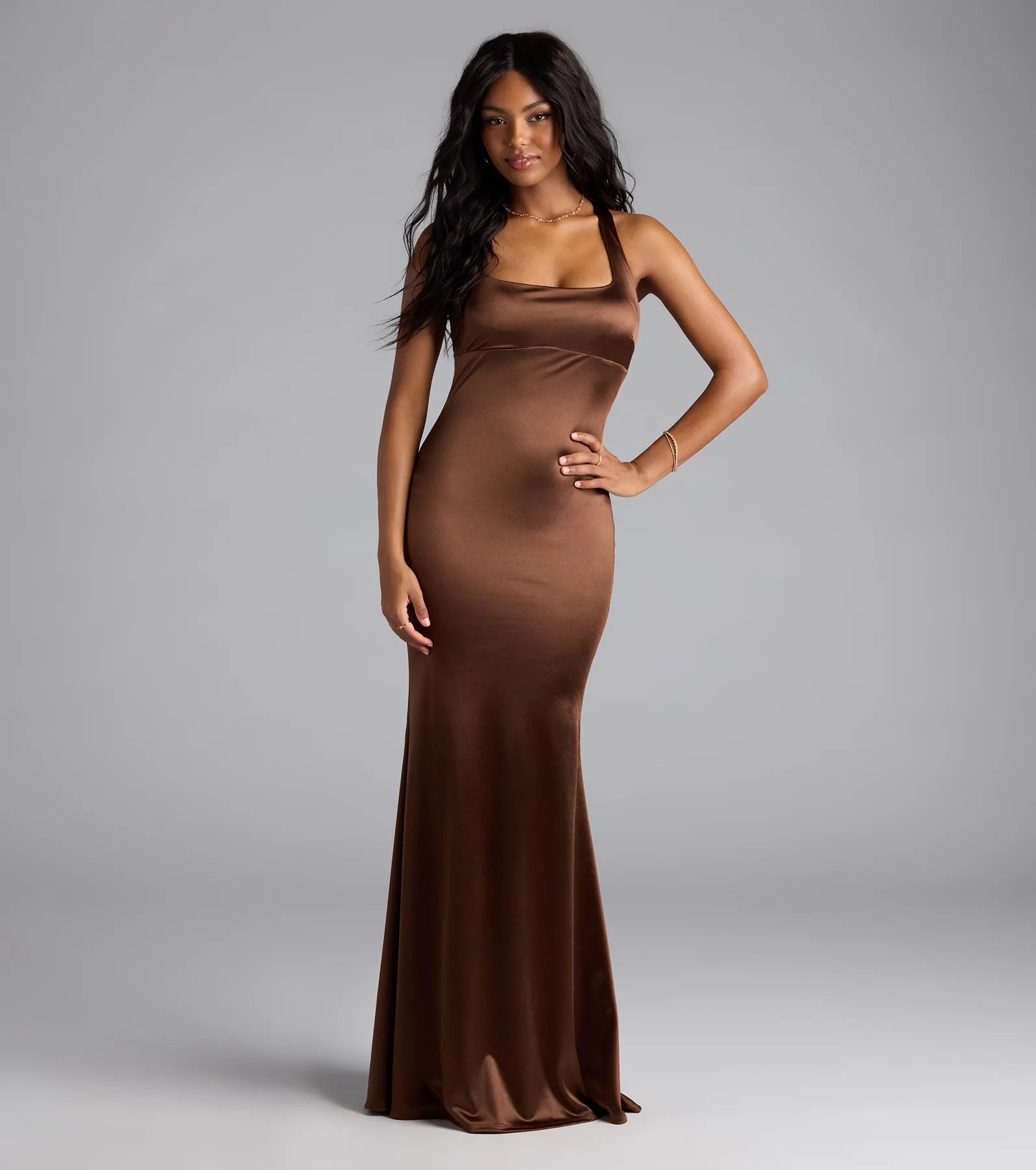 Rosella Open Back Mermaid Satin Formal Dress