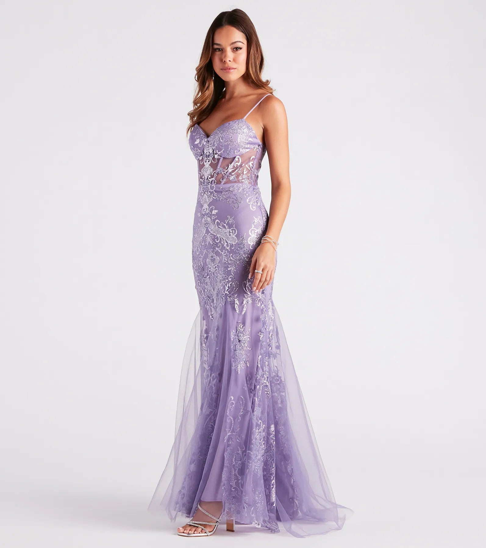 Keria Formal Glitter Lace Mermaid Dress