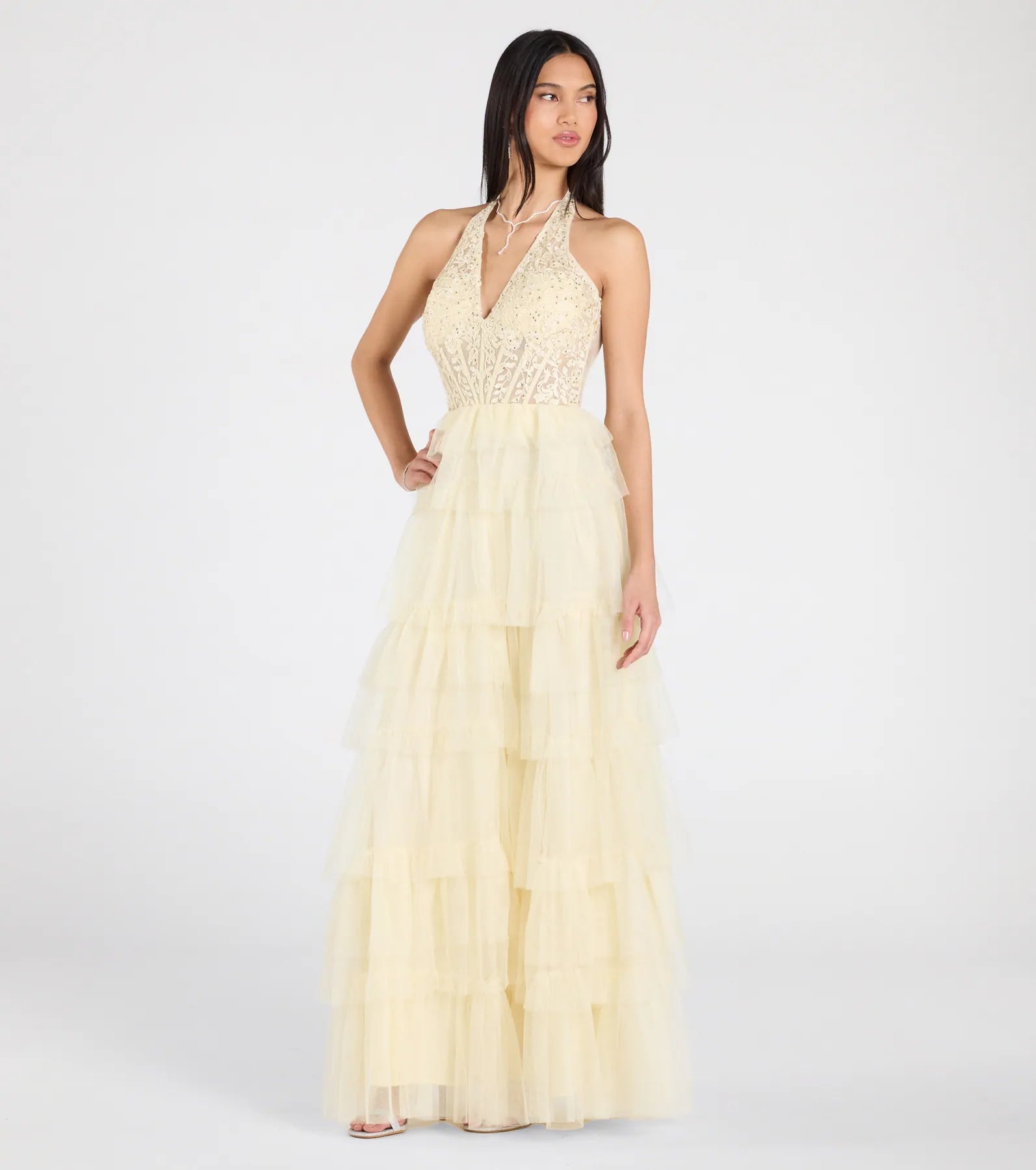 Bristol Floral Applique Ruffled Tulle Ball Gown