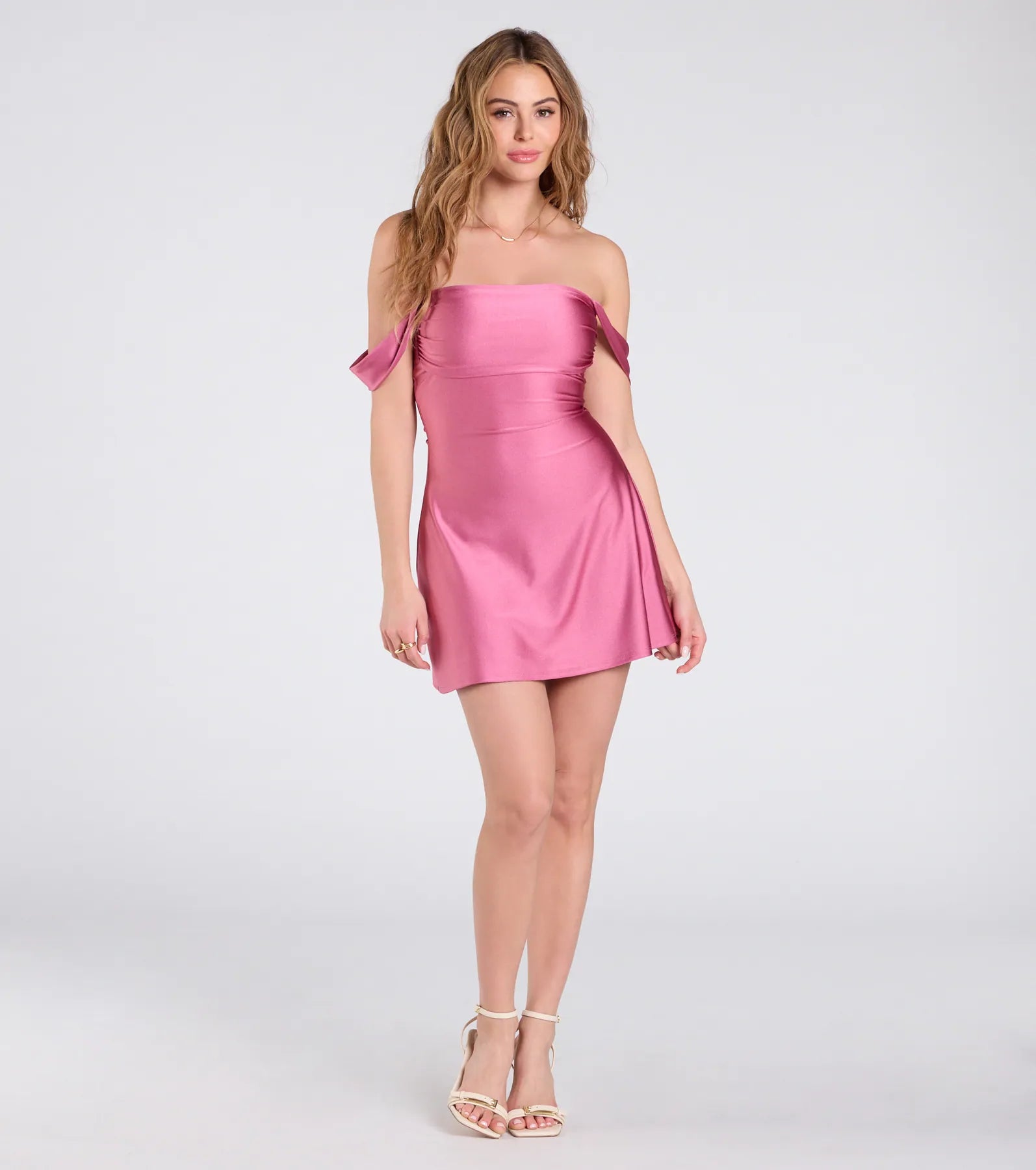 Classics Lover Off-The-Shoulder Satin A-Line Mini Dress