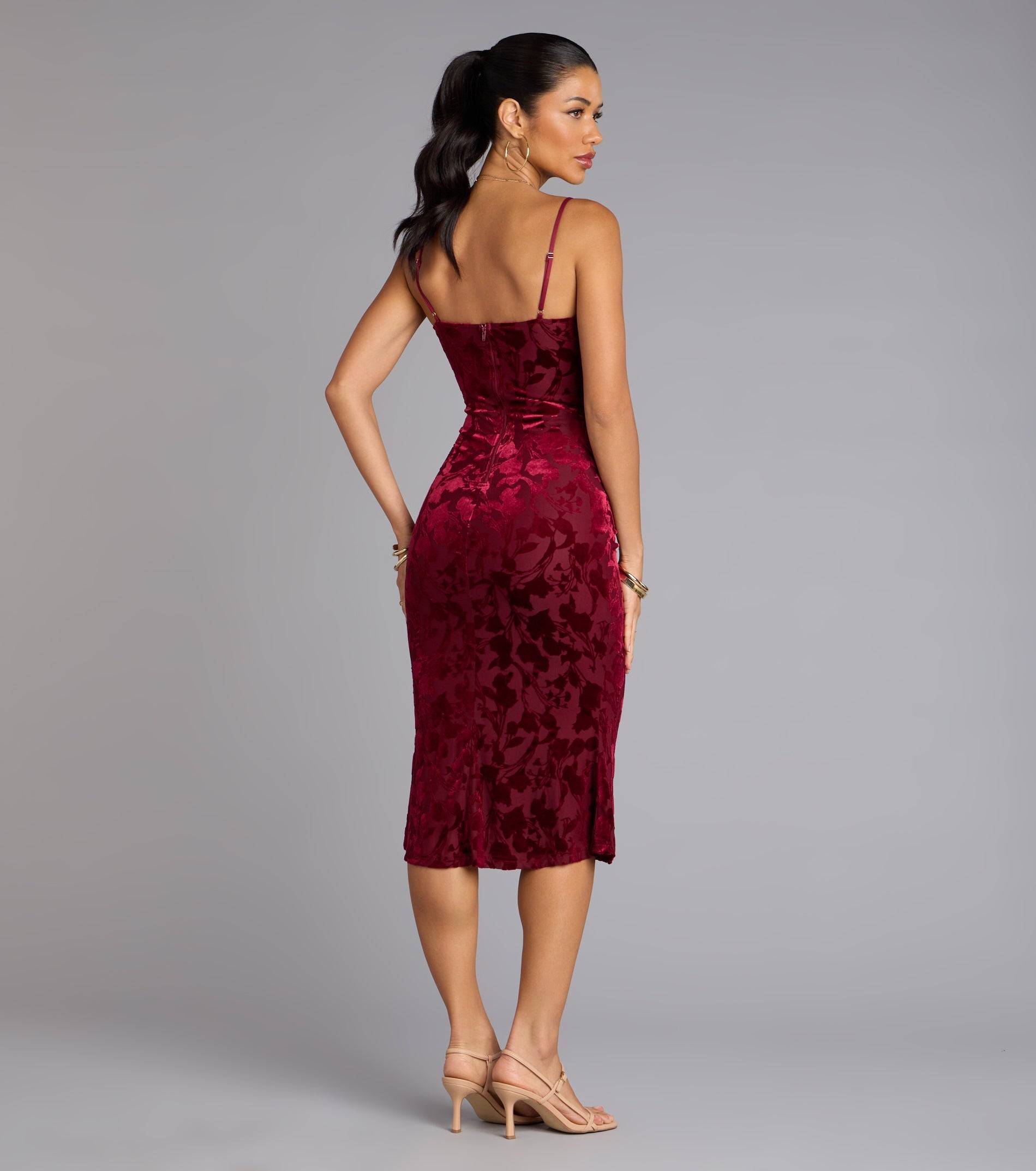 Oh-So-Chic Floral Velvet Burnout Midi Dress