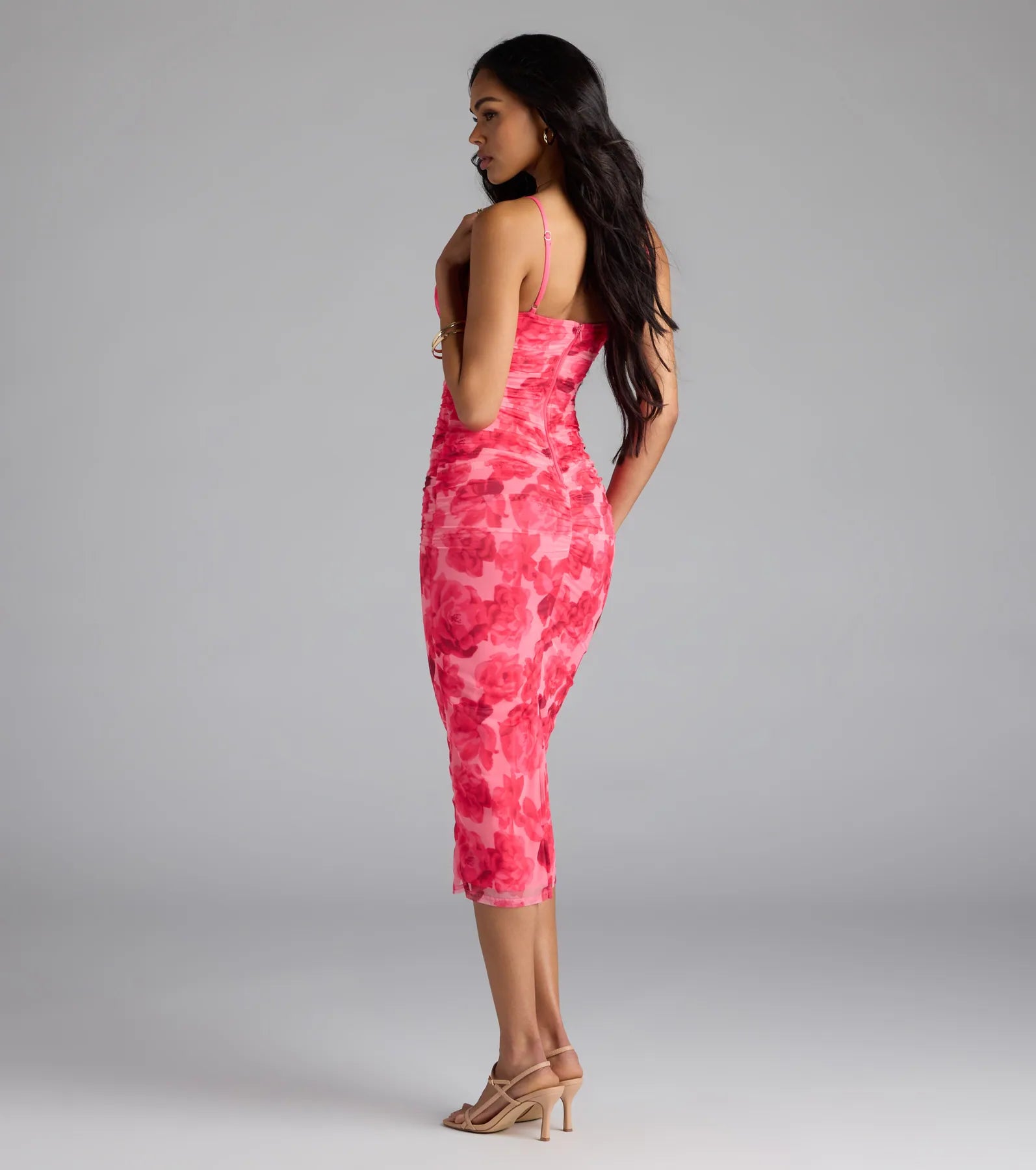 Petal Perfection Floral Ruched Midi Dress