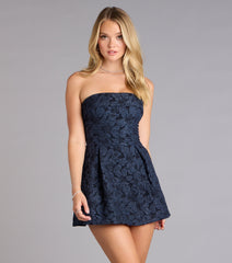 Bloom Babe Floral Jacquard Strapless Skater Dress