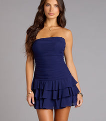 All About The Flirt Strapless Ruffle Mini Dress