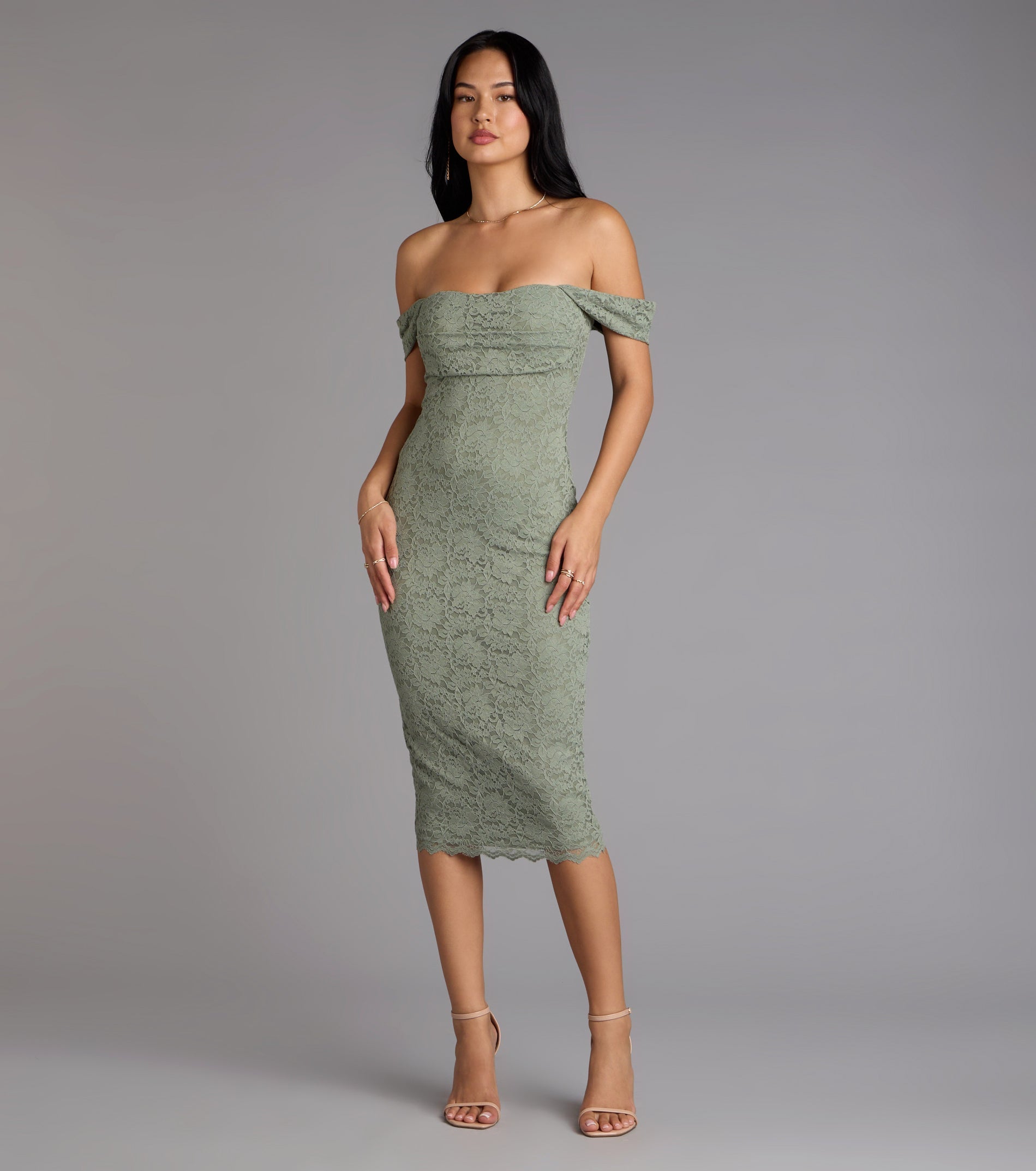 Lavish And Lovely Bodycon Lace Midi Dress