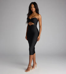 Cut To The Chase Strapless Cutout Midi Dress