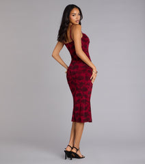 Scarlet Soirée Jacquard Midi Dress