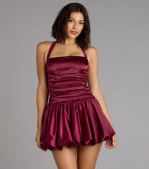 Can't Be Missed Satin Bubble Hem Skater Dress