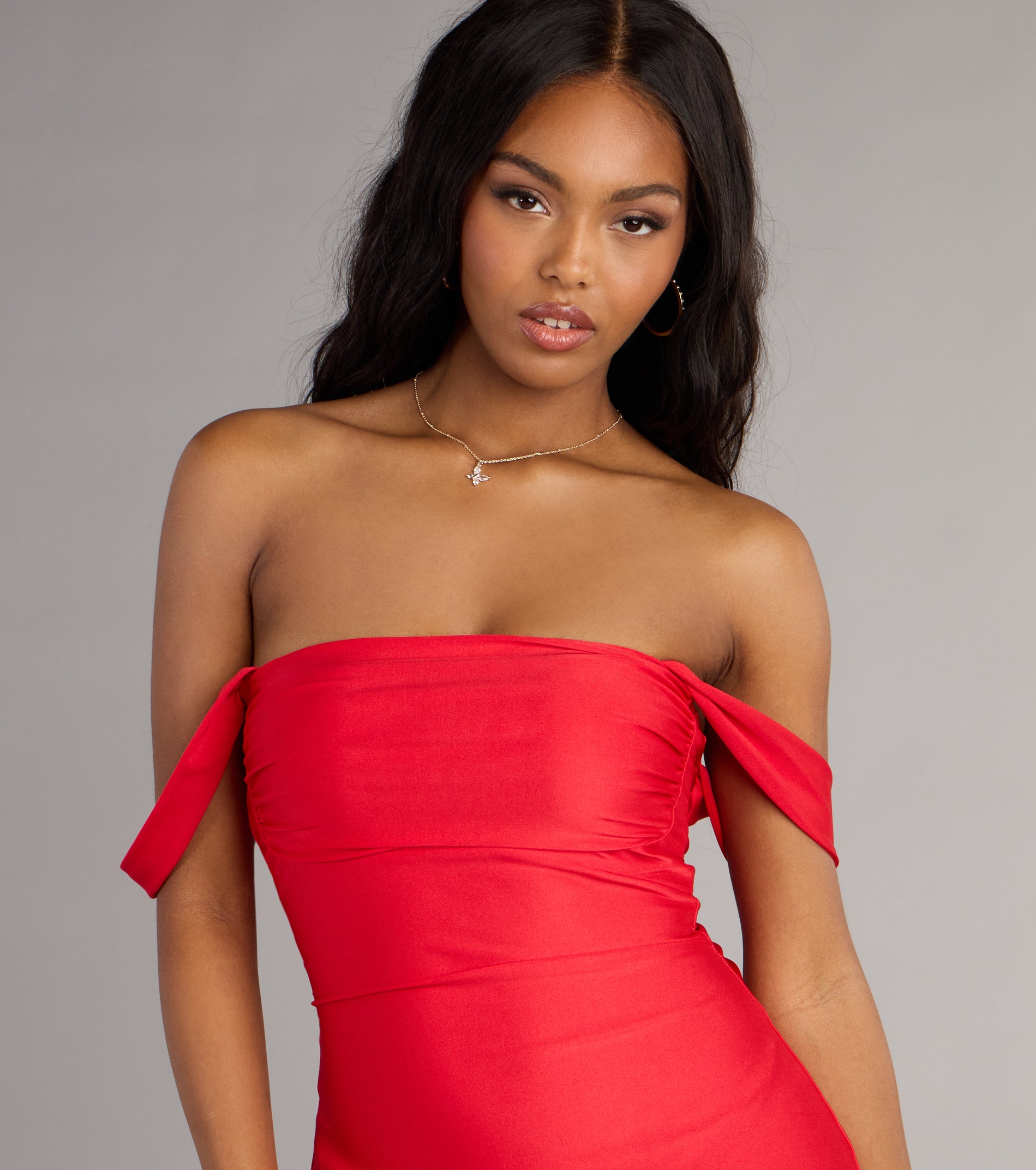 Classics Lover Off-The-Shoulder Satin A-Line Mini Dress