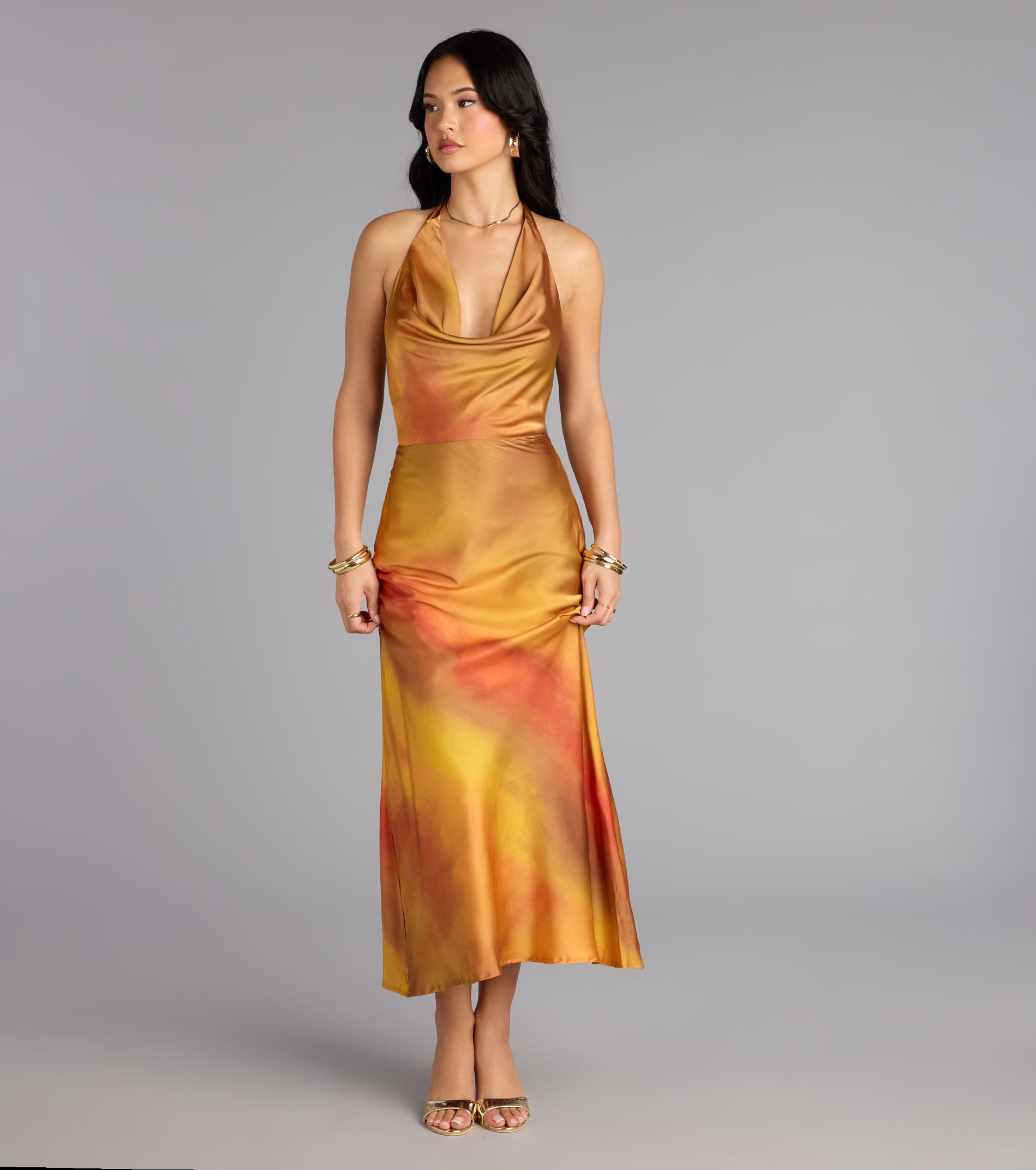 Sunset Glow Satin Midi Dress