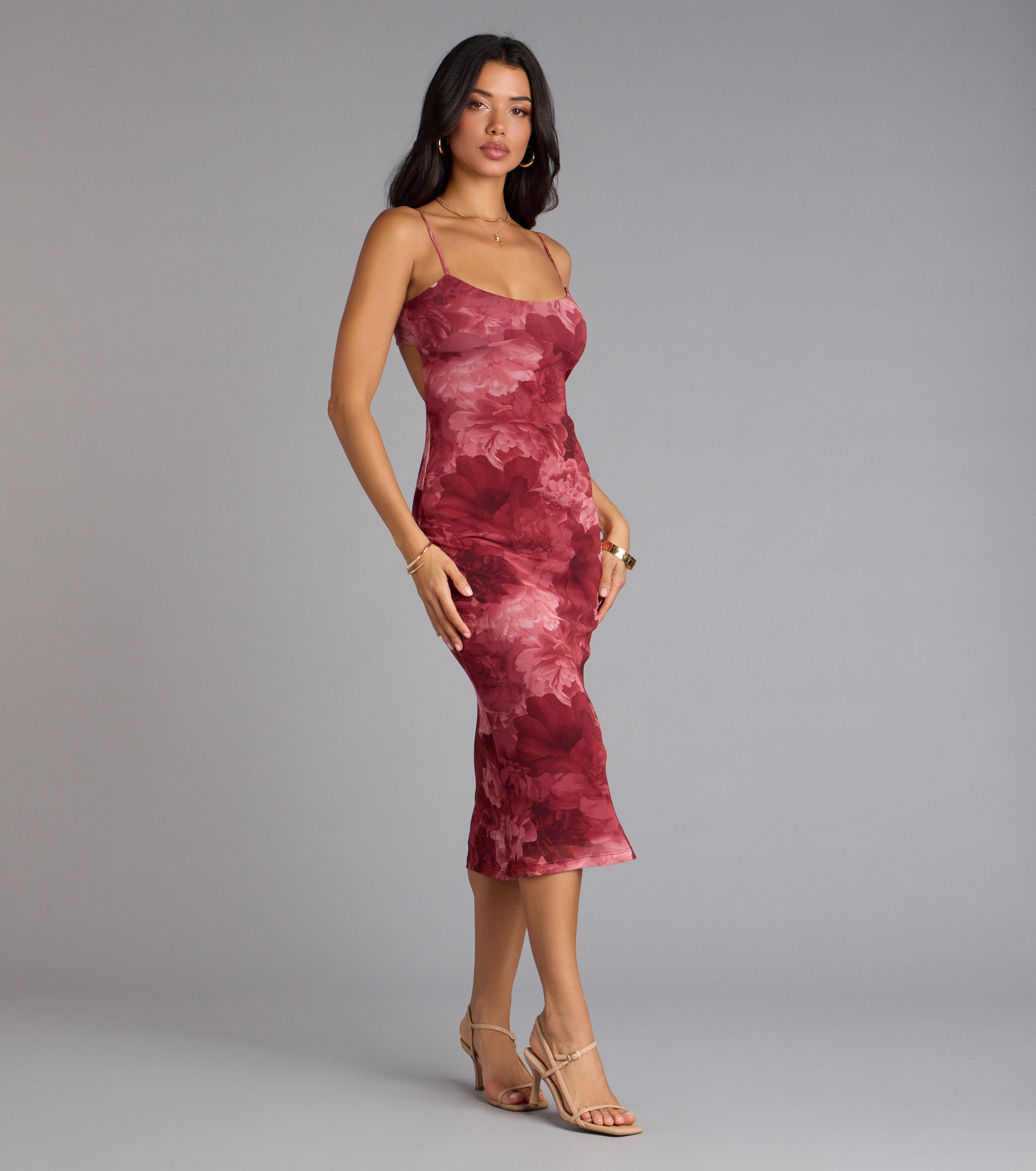 Soft Allure Floral Mesh Midi Dress