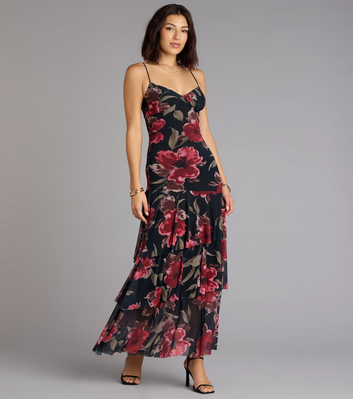 Blush Hour Floral Ruffle Maxi Dress