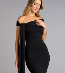 Dramatic Exit Off-Shoulder Midi Dress