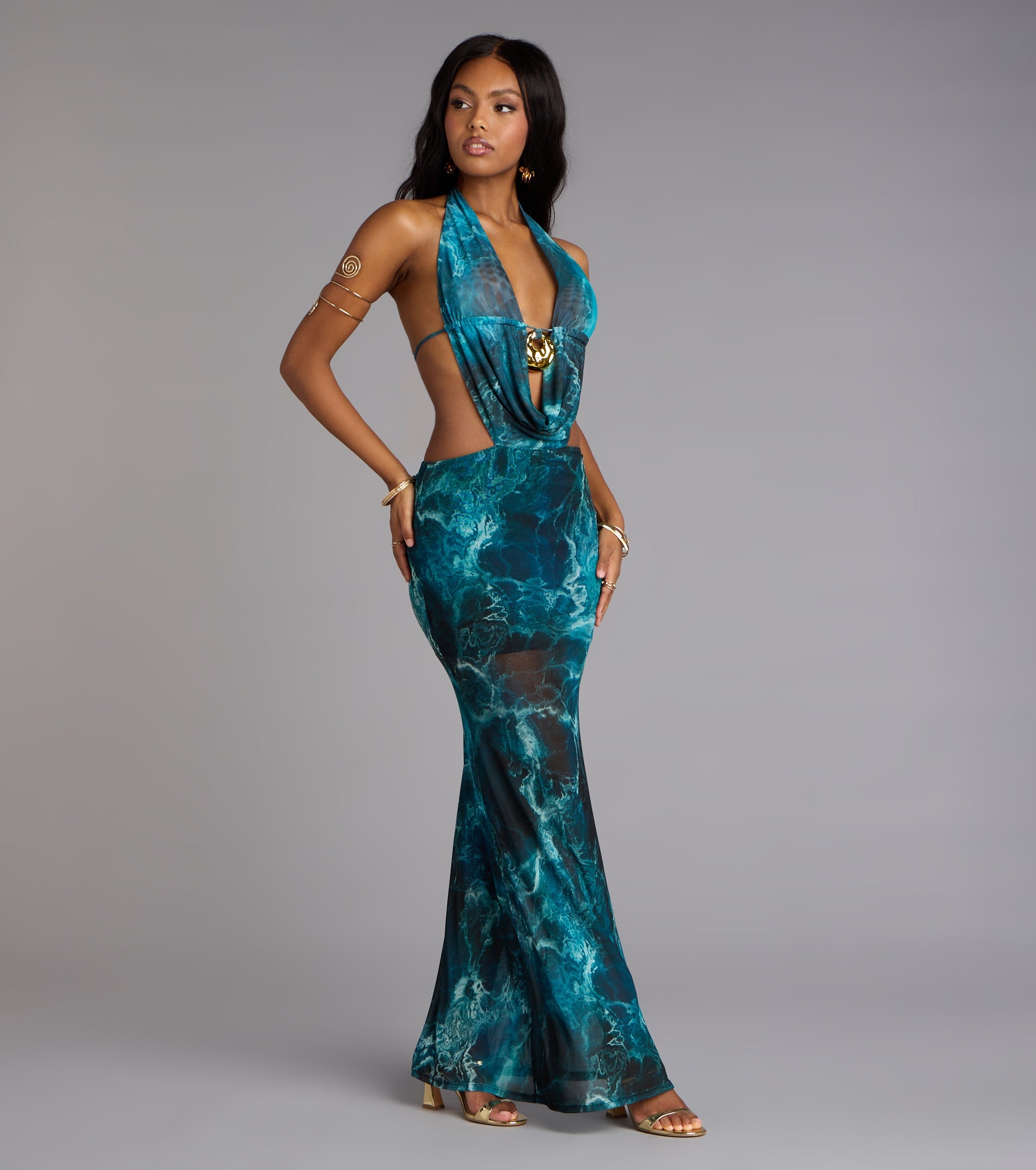 Ocean Eyes Halter Maxi Dress