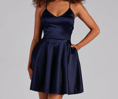 Stunning In Satin Skater Dress