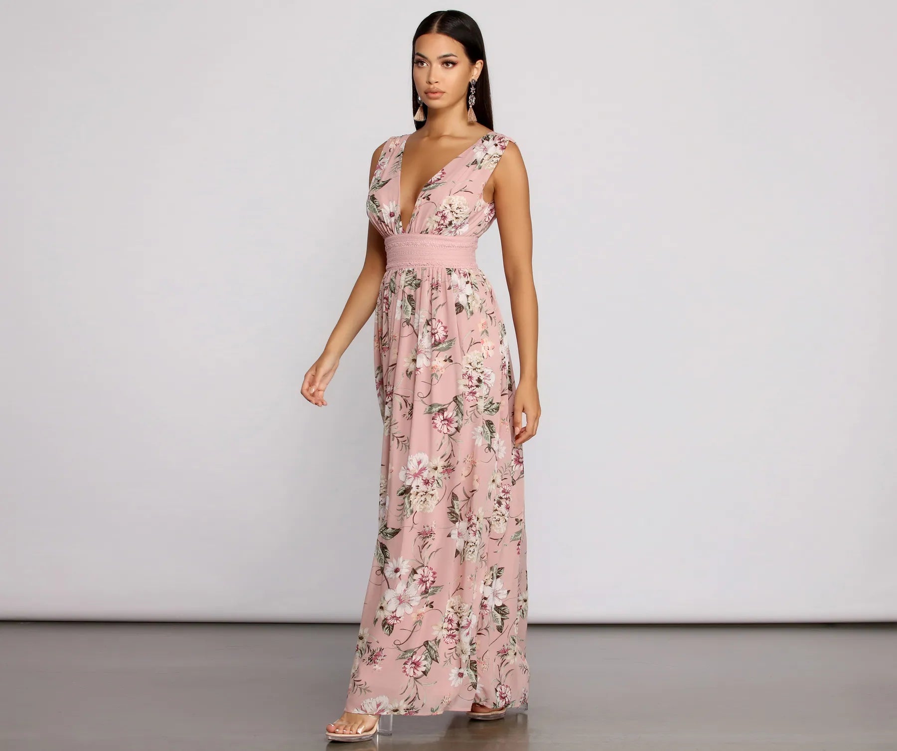 Floral Beauty Sleeveless Chiffon Maxi Dress