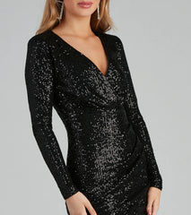 Twinkle In Sequin Long Sleeve Wrap Dress