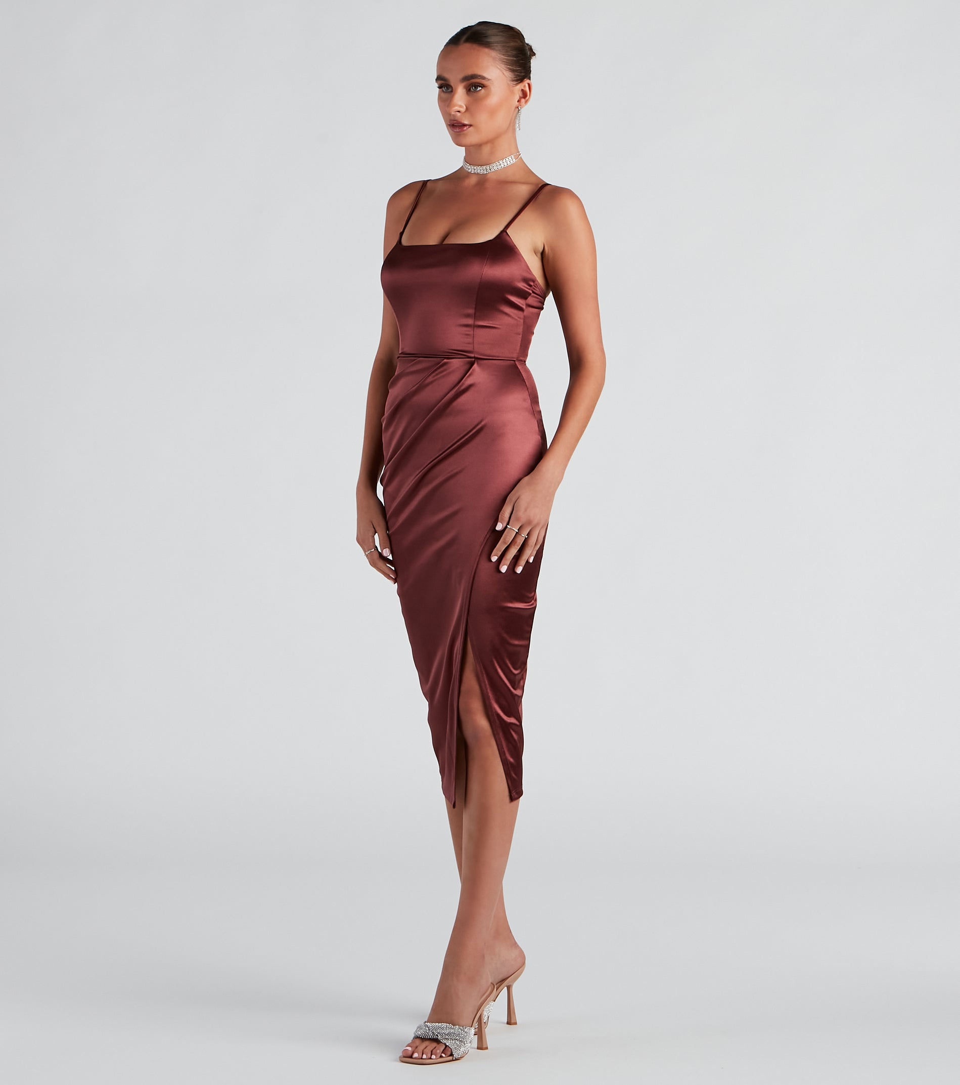 Cocktail Glam Satin Midi Dress