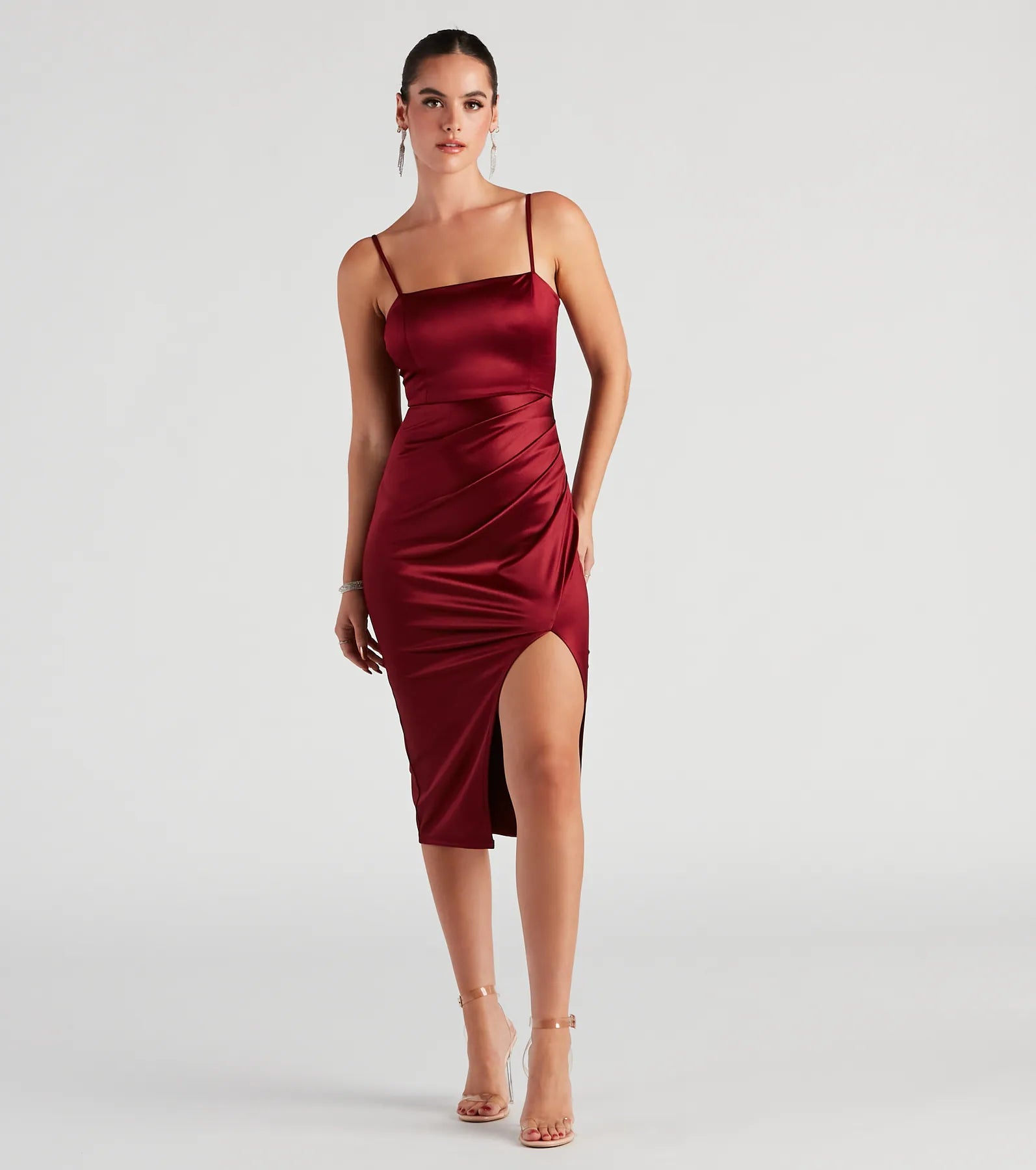 New Classic Satin Slit Midi Dress