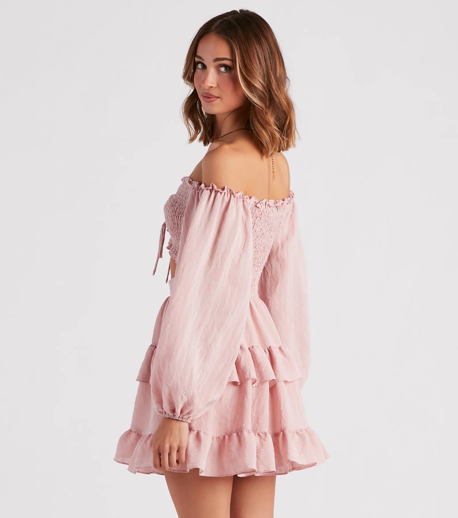 So Sweet Ruffled Cutout Skater Dress