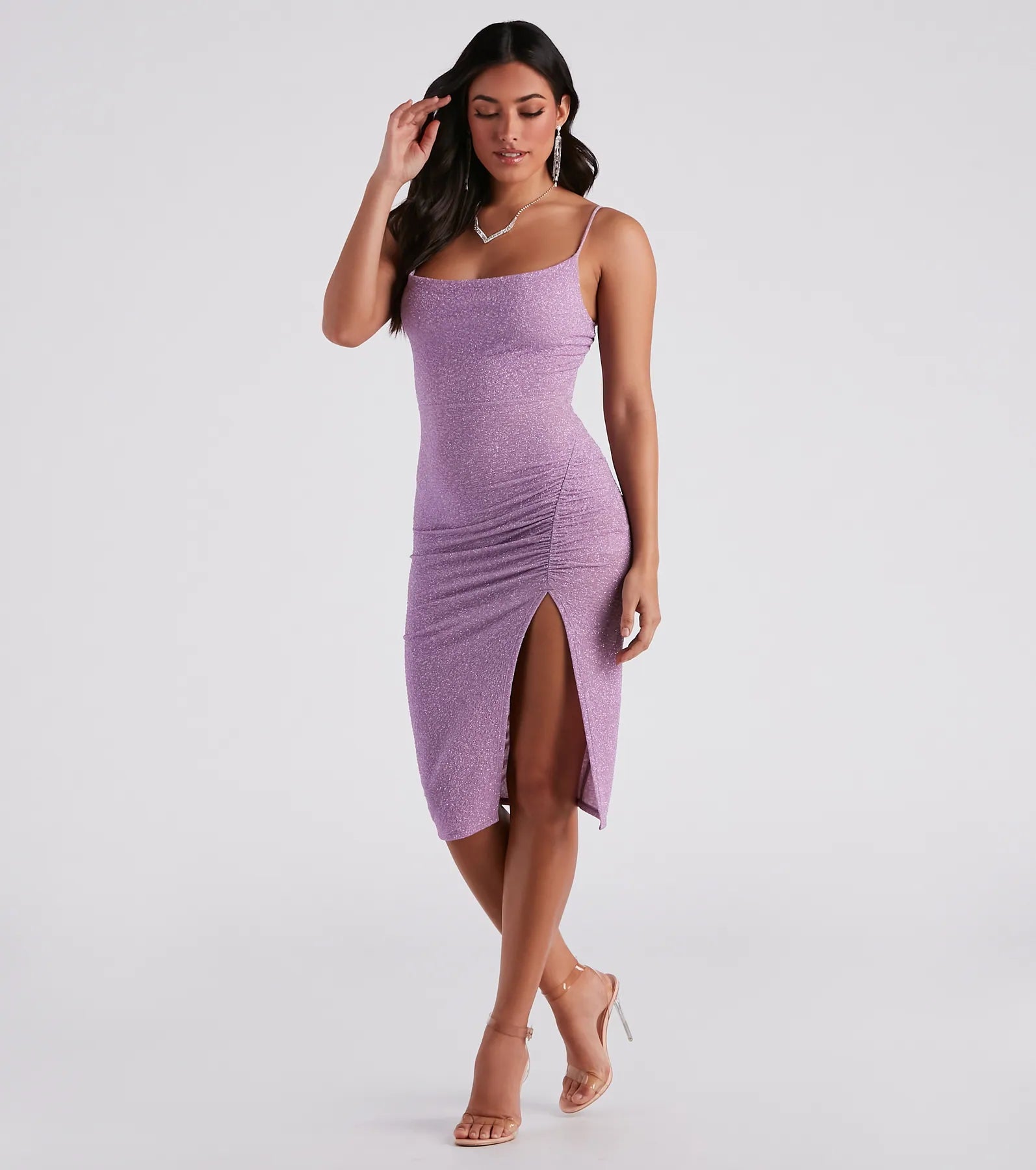 Glitter Queen Ruched Midi Dress