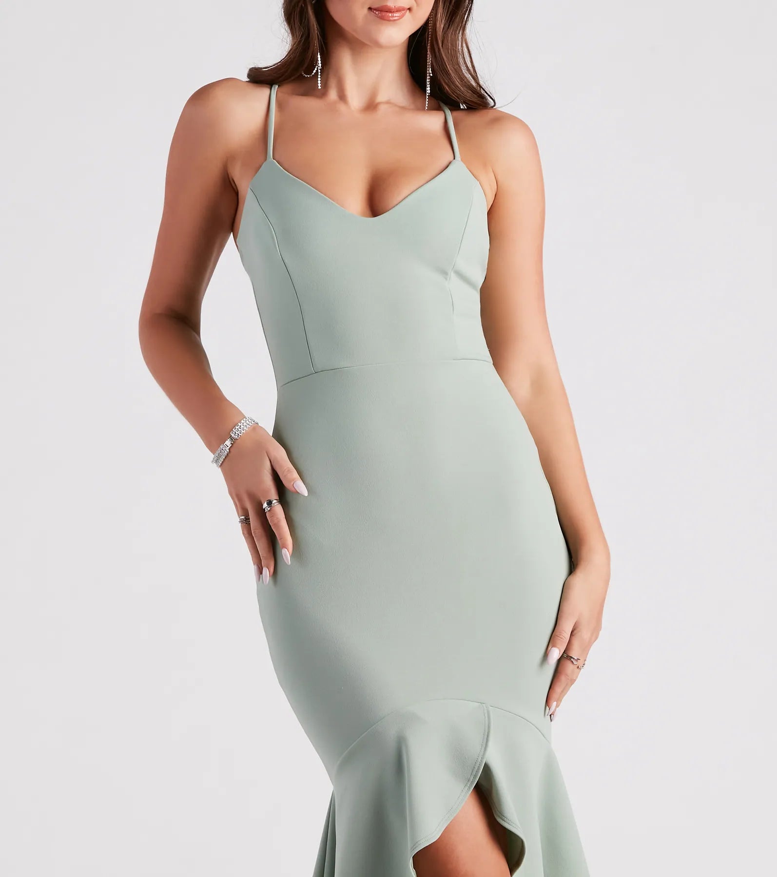 Well-Refined Crepe Ruffled Midi Dress