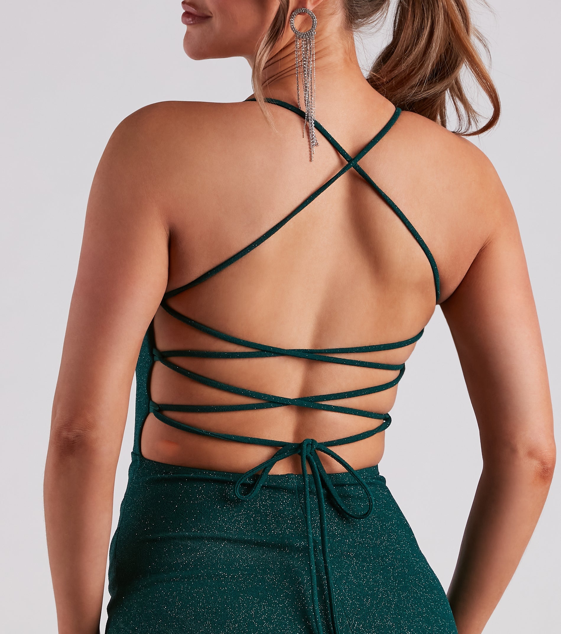 Keep It Sparkling Glitter Lace-Up Midi Dress