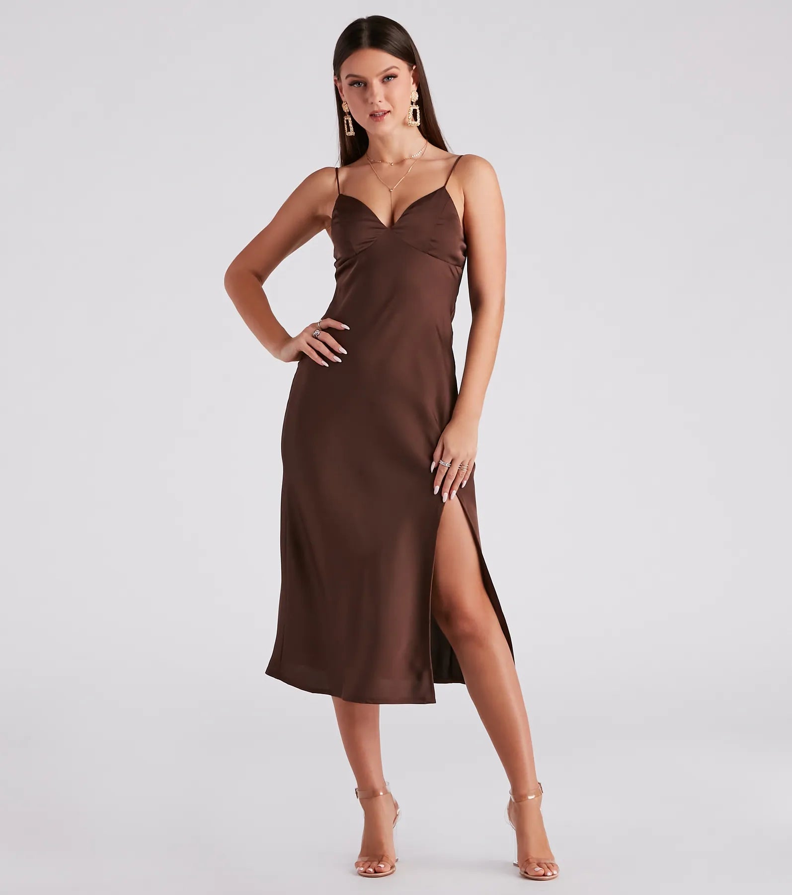 Rendezvous In Satin Slip Midi Dress