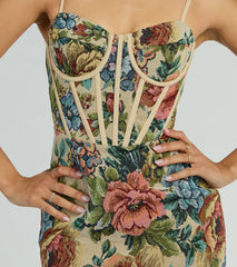 Chic Charm Floral Tapestry Corset Mini Dress
