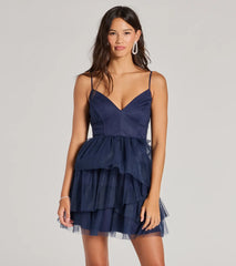 Darling Drama V-Neck Ruffled Tulle Skater Dress