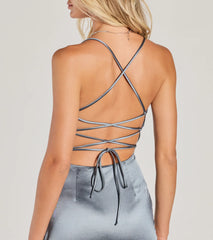 Sensational Fate Lace-Up Bodycon Satin Midi Dress