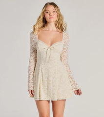 Romance Talks Long Sleeve A-Line Lace Mini Dress