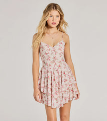True Love In Floral V-Neck Corset Skater Dress