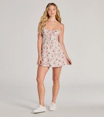 Marvelous Blooms Lace-Up Corset Floral Skater Dress