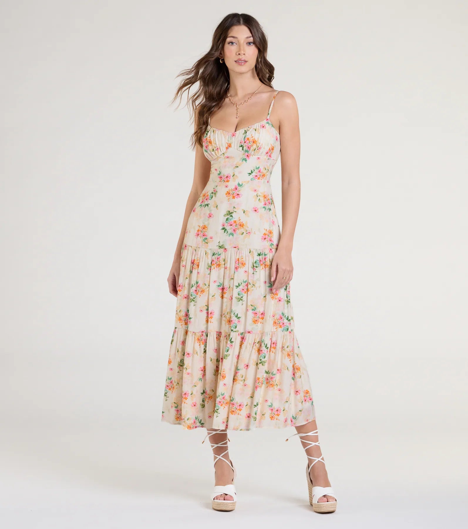 Delightful Directions V-Neck Floral Ruffled Midi Dress